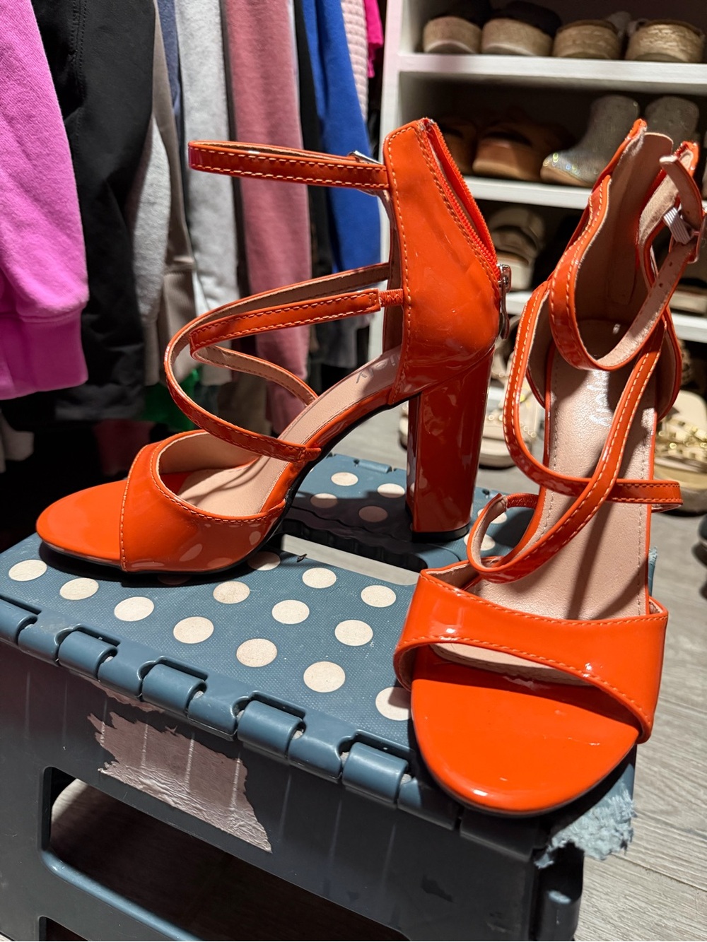 Women’s Orange Strappy Block Heel Sandals